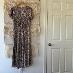 Kivari Alena Leopard Tie Front Midi Dress